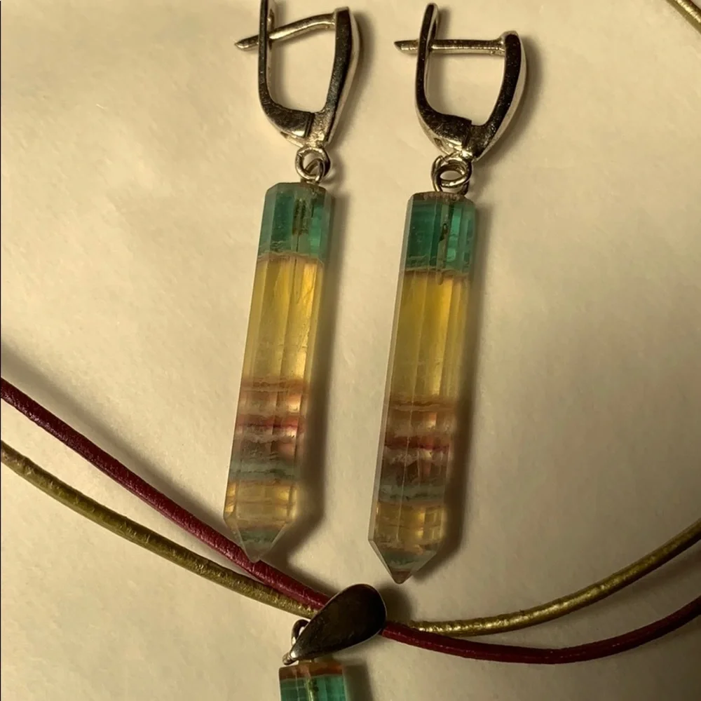 Sterling silver Tourmaline/Ametrine(?)earrings/necklace set - Picture 2 of 16